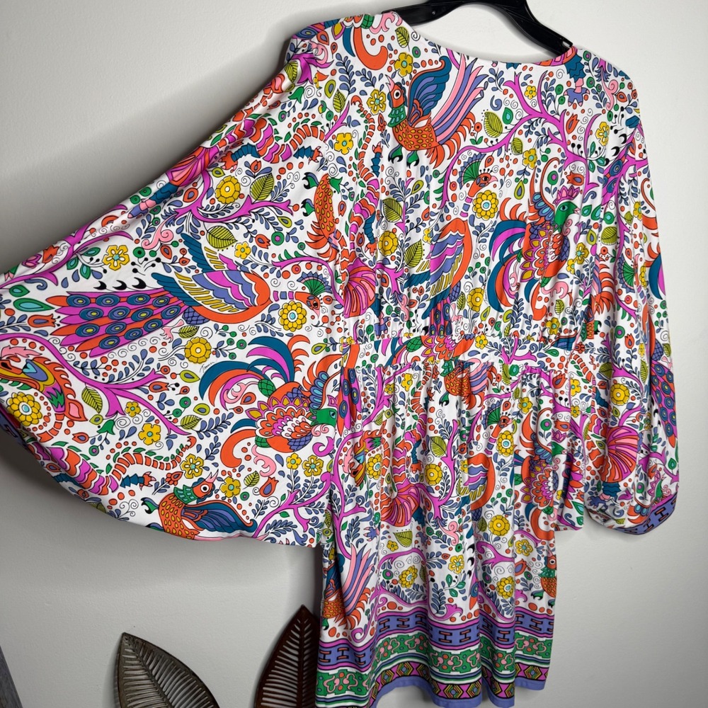 D6 Trina Turk Peacock Floral Print Kaftan Swim Cover Up Kimono Sleeve M - Picture 10 of 10